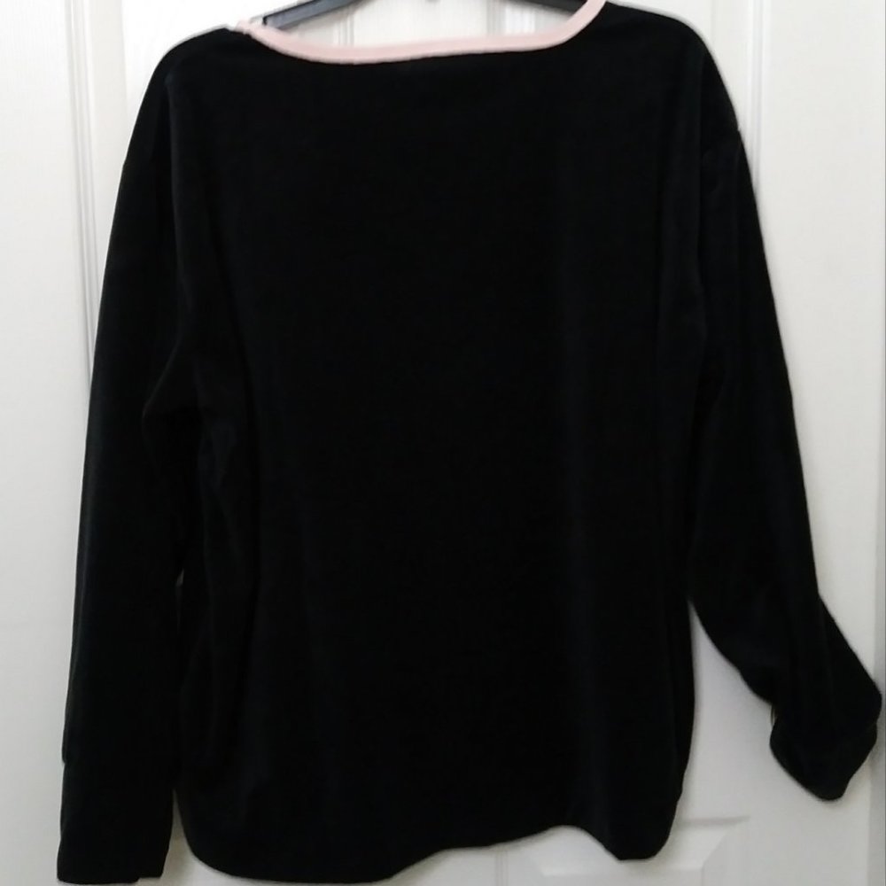 ED Love Comfortable Pink Heart Printed Velvet Black Pullover XL - Picture 11 of 14